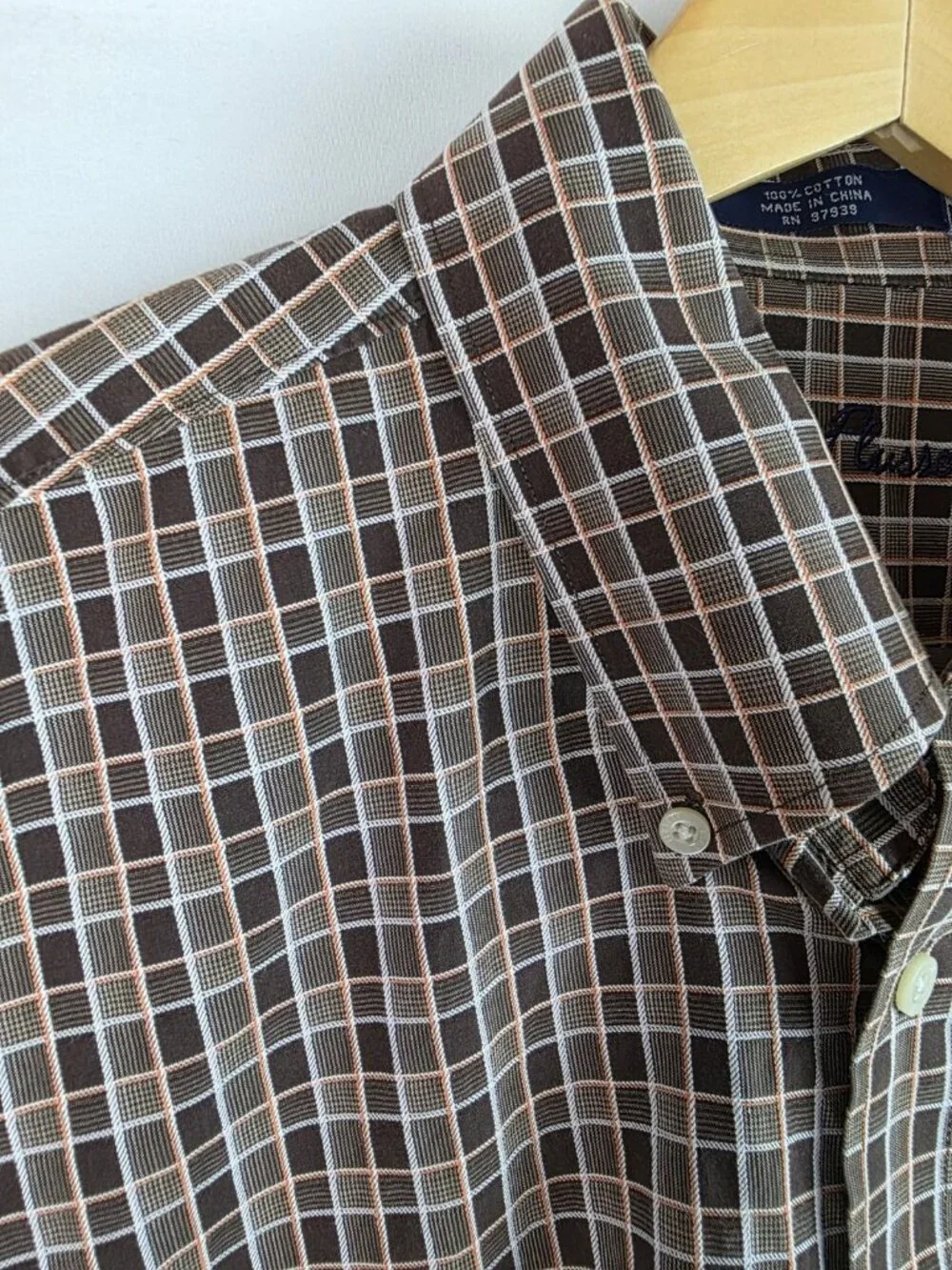 Alan Flusser Men's Shirt Size XL Brown Plaid Long Sleeve Button Down Top